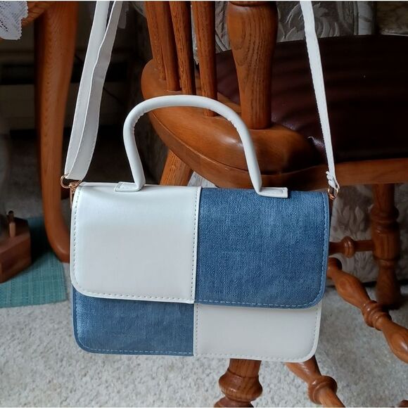 Two Tone Denim Shoulder Bag, Tote, Crossbody Bag, Purse, Handbag - Picture 2 of 8
